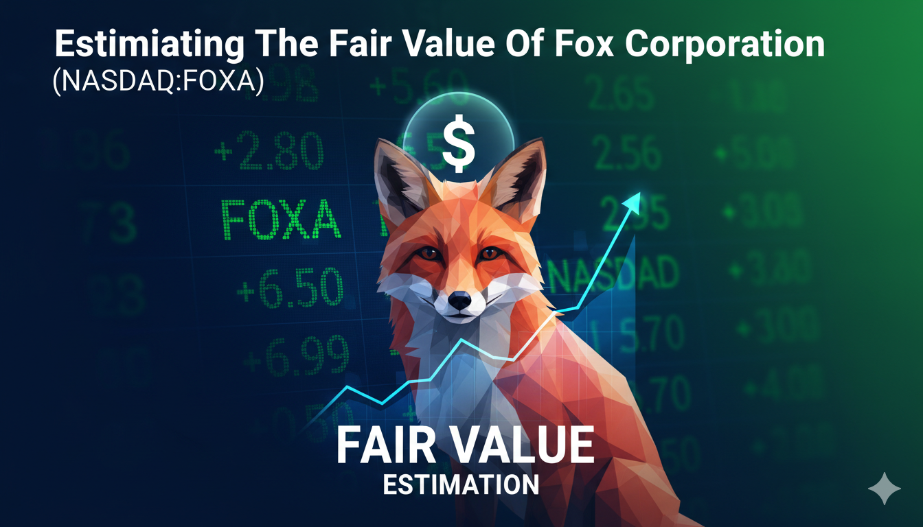 Chart showing Fox Corporation (FOXA) stock price alongside estimated fair value range using DCF and multiples.