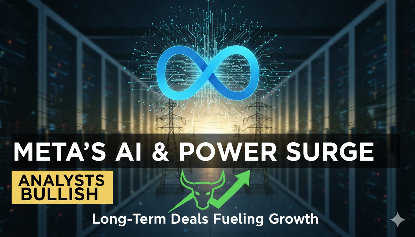 Meta Platforms headquarters building with glowing AI circuit patterns overlay