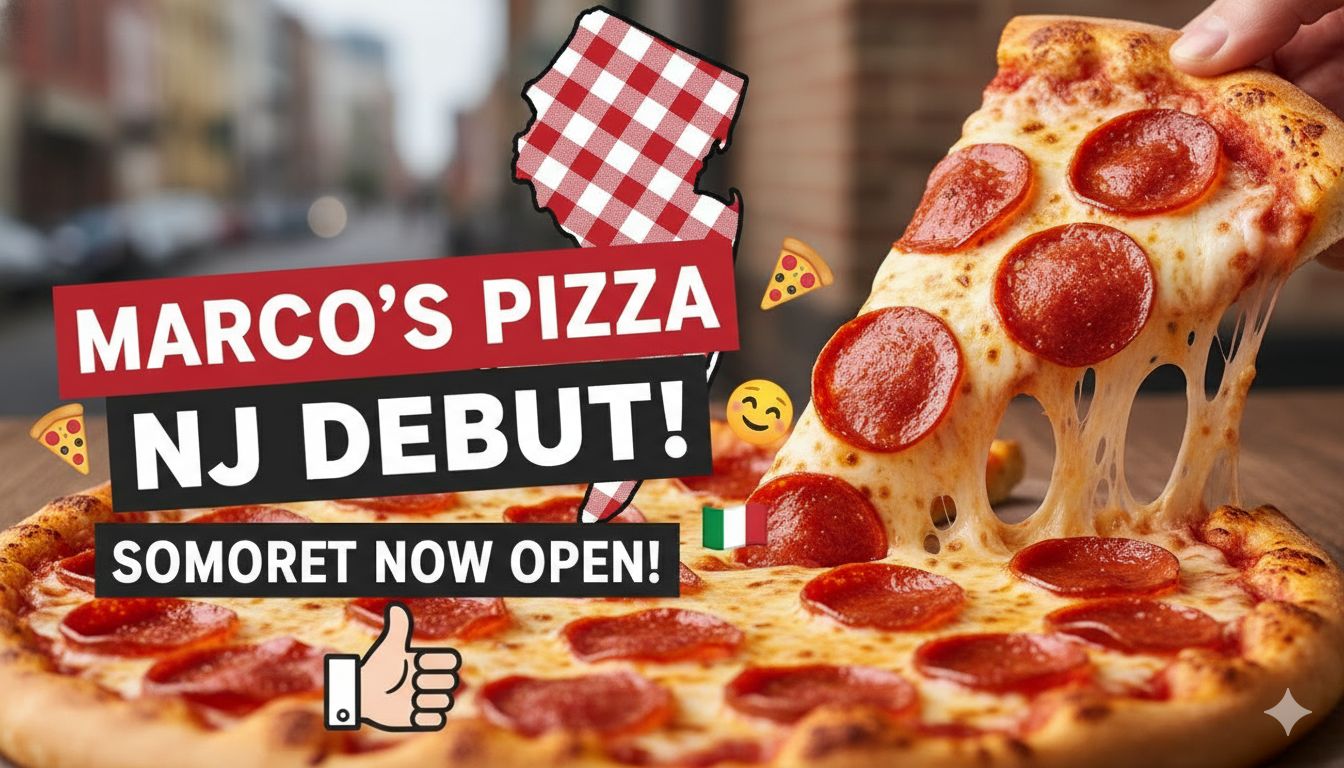 Exterior view of the new Marco's Pizza location in Somerset, New Jersey, featuring the brand signage and entrance on Easton Avenue.