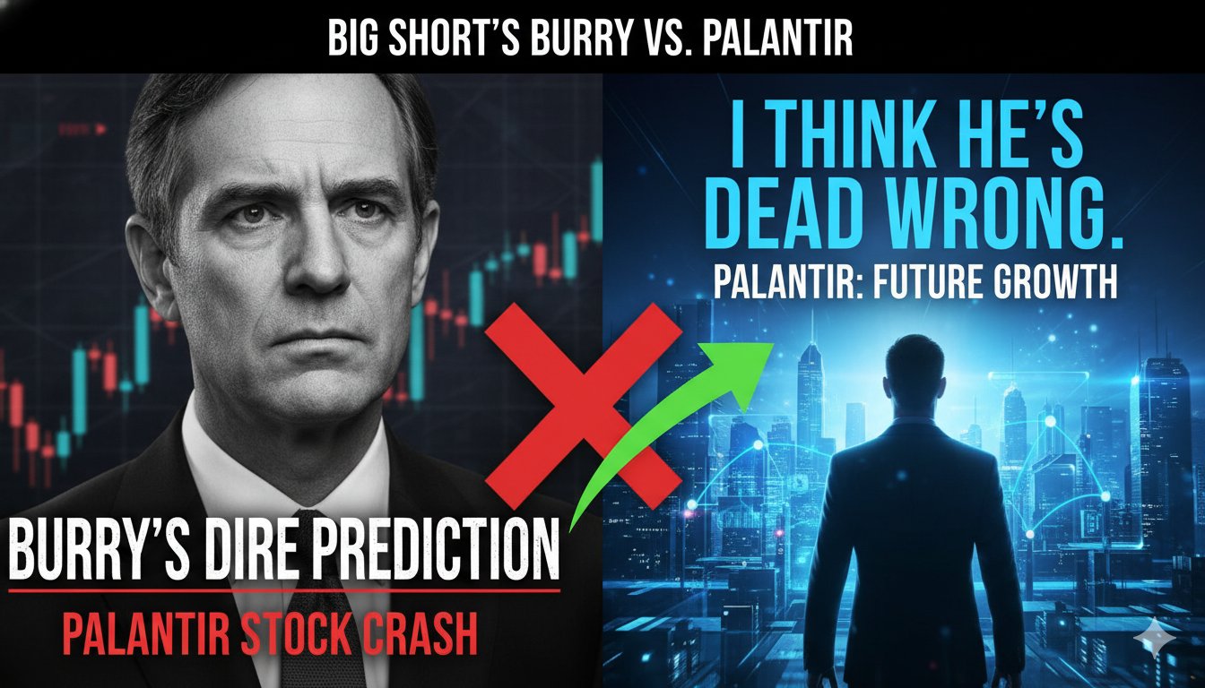 Chart showing Palantir Technologies (PLTR) stock price trend with Michael Burry's predicted downside target highlighted against recent performance.