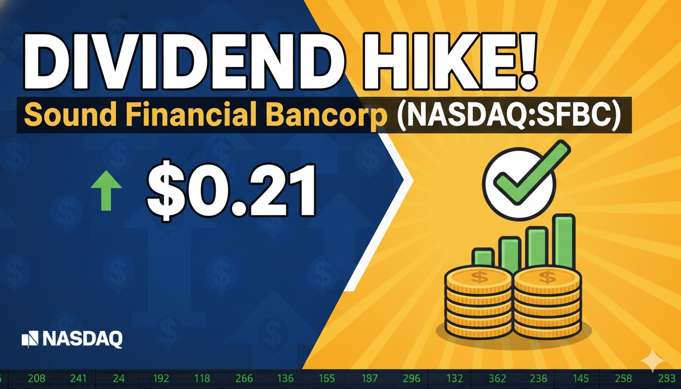 Sound Financial Bancorp NASDAQ SFBC stock dividend increase announcement with financial charts