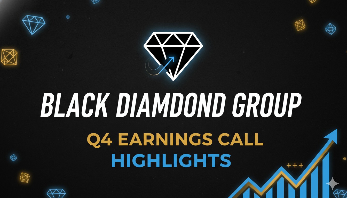 Black Diamond Group corporate logo with financial charts showing revenue and EBITDA growth for Q4 2025 earnings