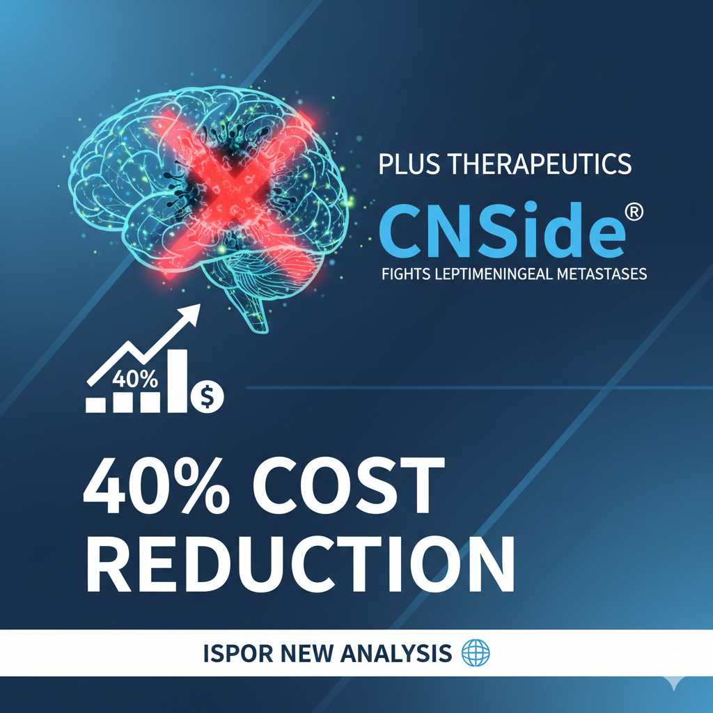 Medical illustration of cerebrospinal fluid analysis for leptomeningeal metastases detection using advanced assay technology.